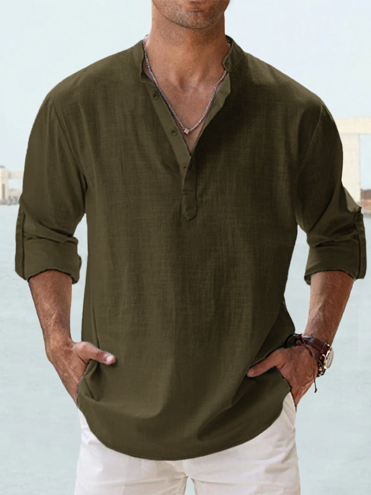 Men's  Summer Cotton Linen Casual Long Sleeve Shirt