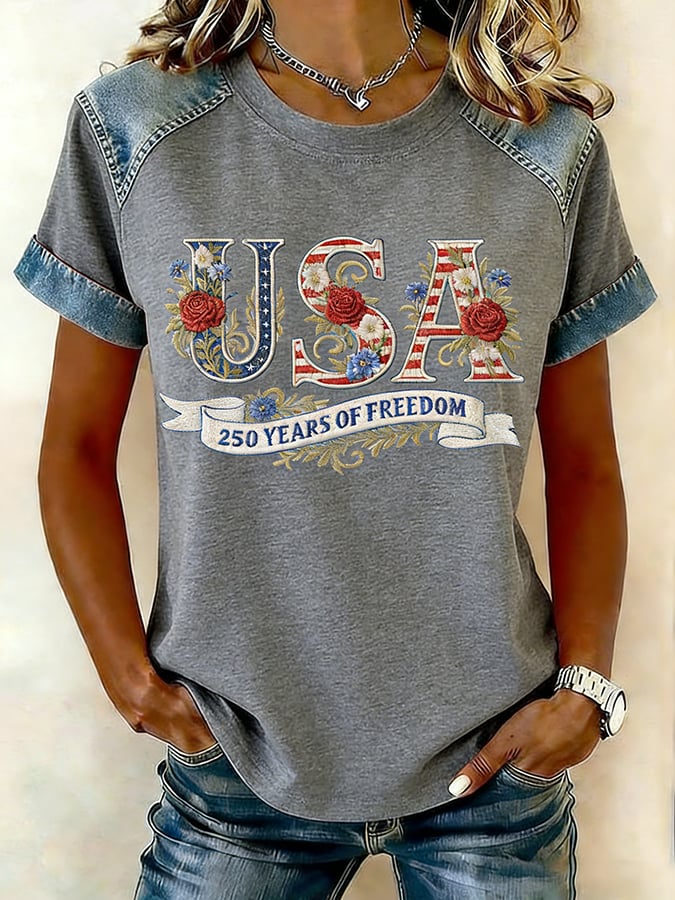 Women's American 250th Anniversary Print Crew Neck Top