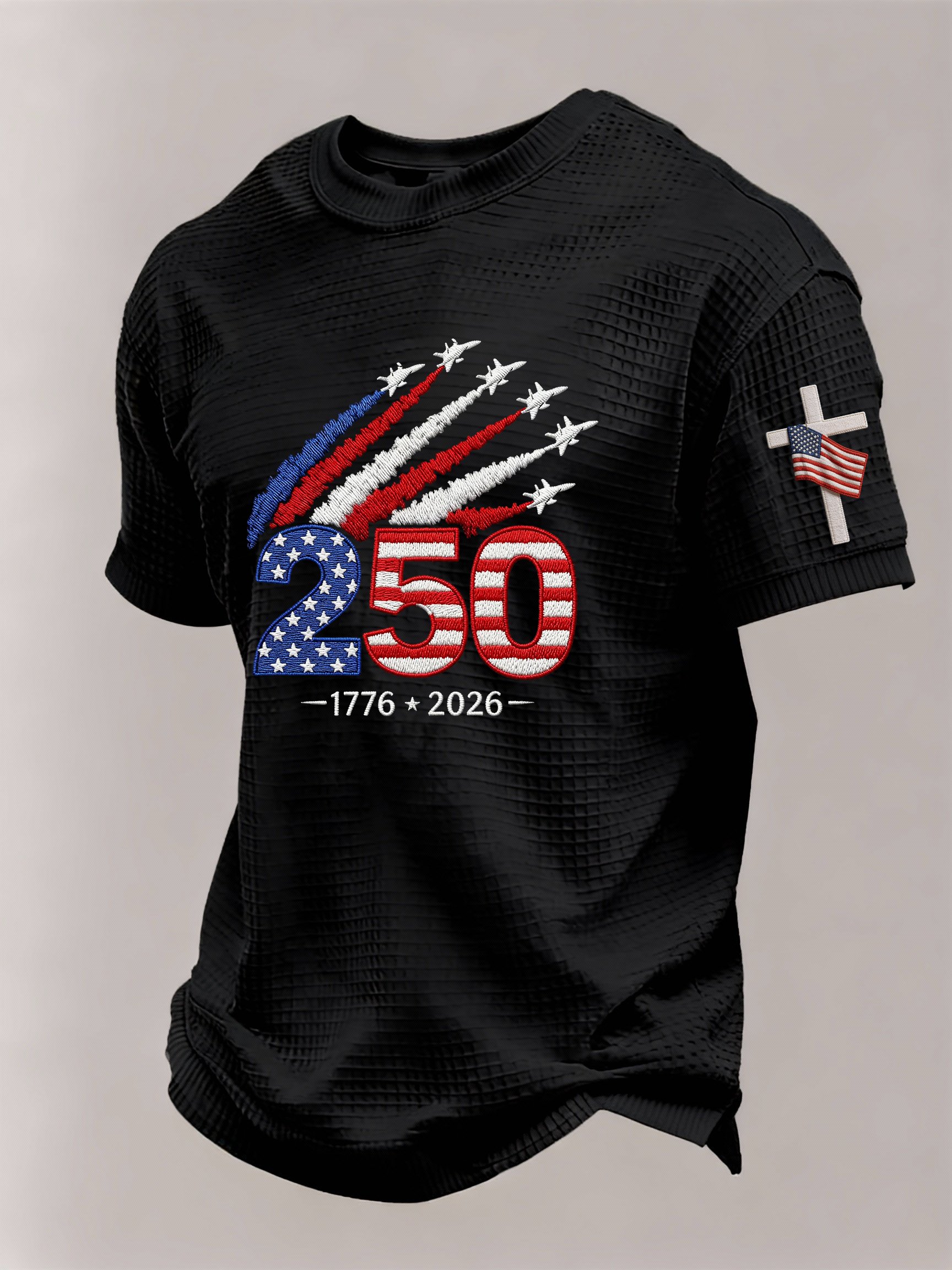 Men’s USA 250th Anniversary Embroidered Print Short Sleeve Waffle T-Shirt
