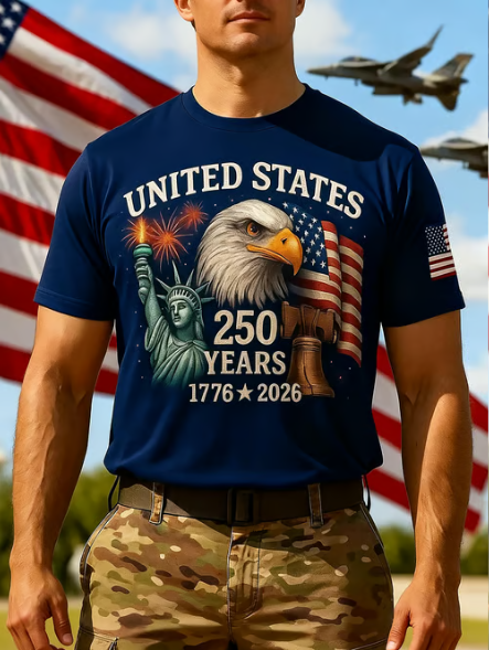 Men’s USA 250th Anniversary Print Crew Neck Short Sleeve T-Shirt