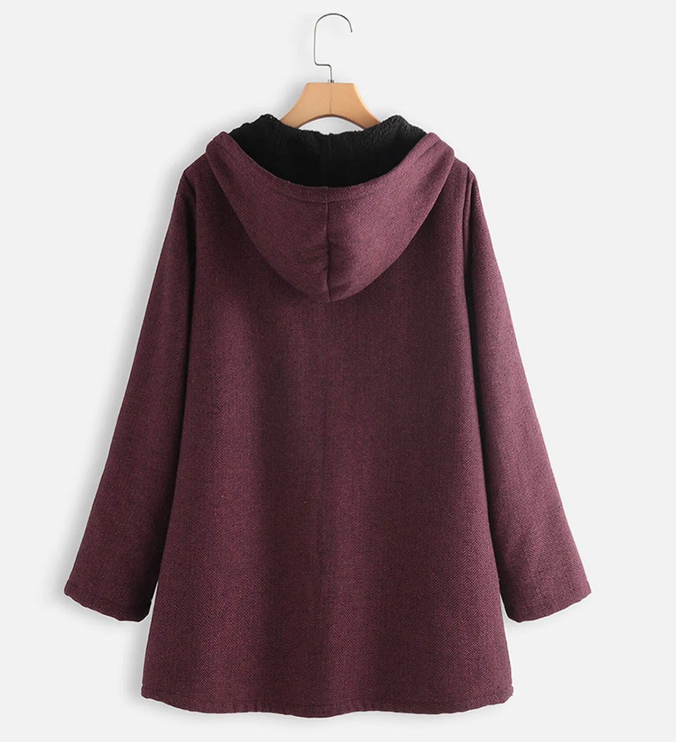 Padded Plush medium length hooded jacket