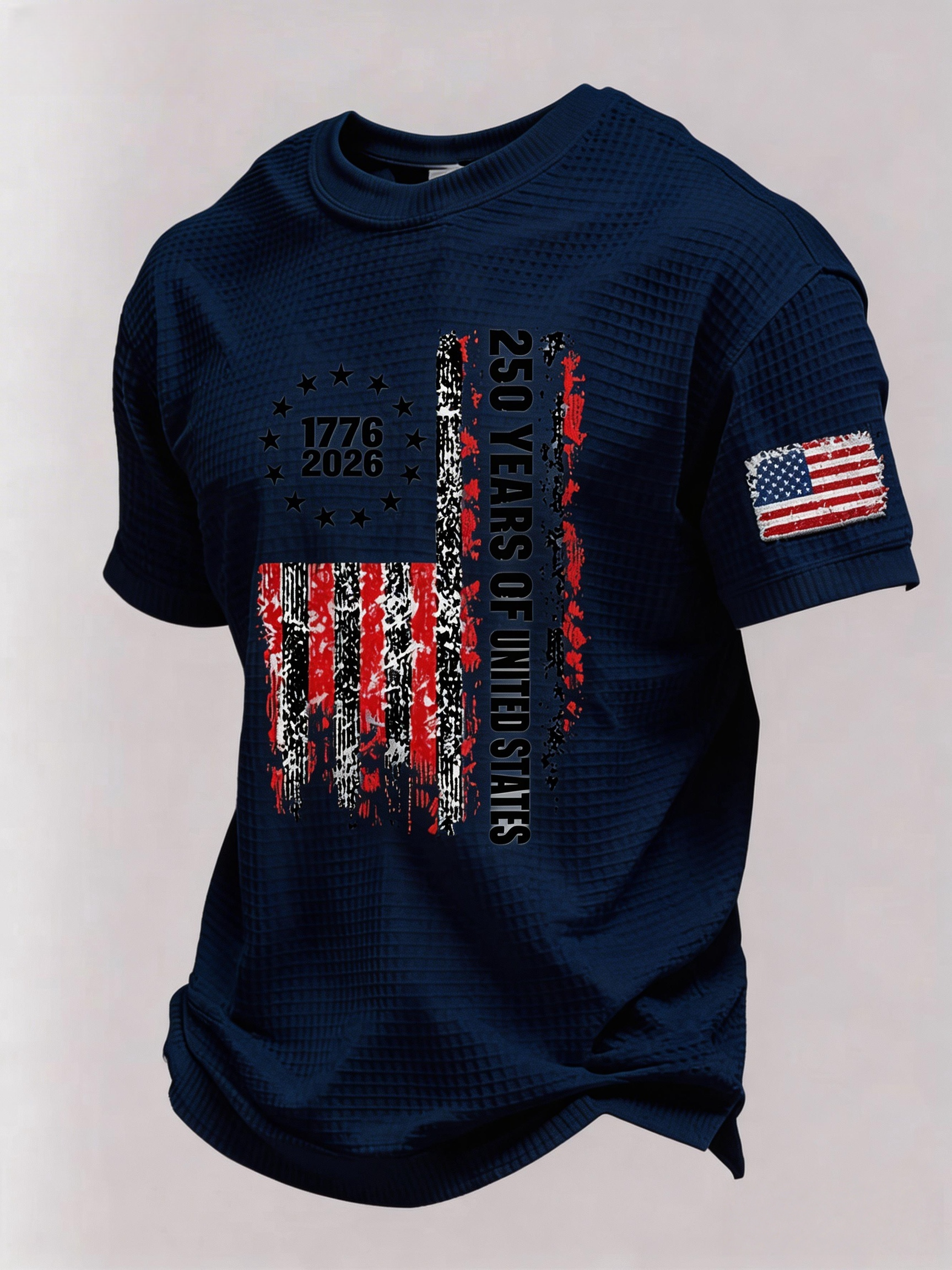 Men’s USA 250th Anniversary Embroidered Print Short Sleeve Waffle T-Shirt