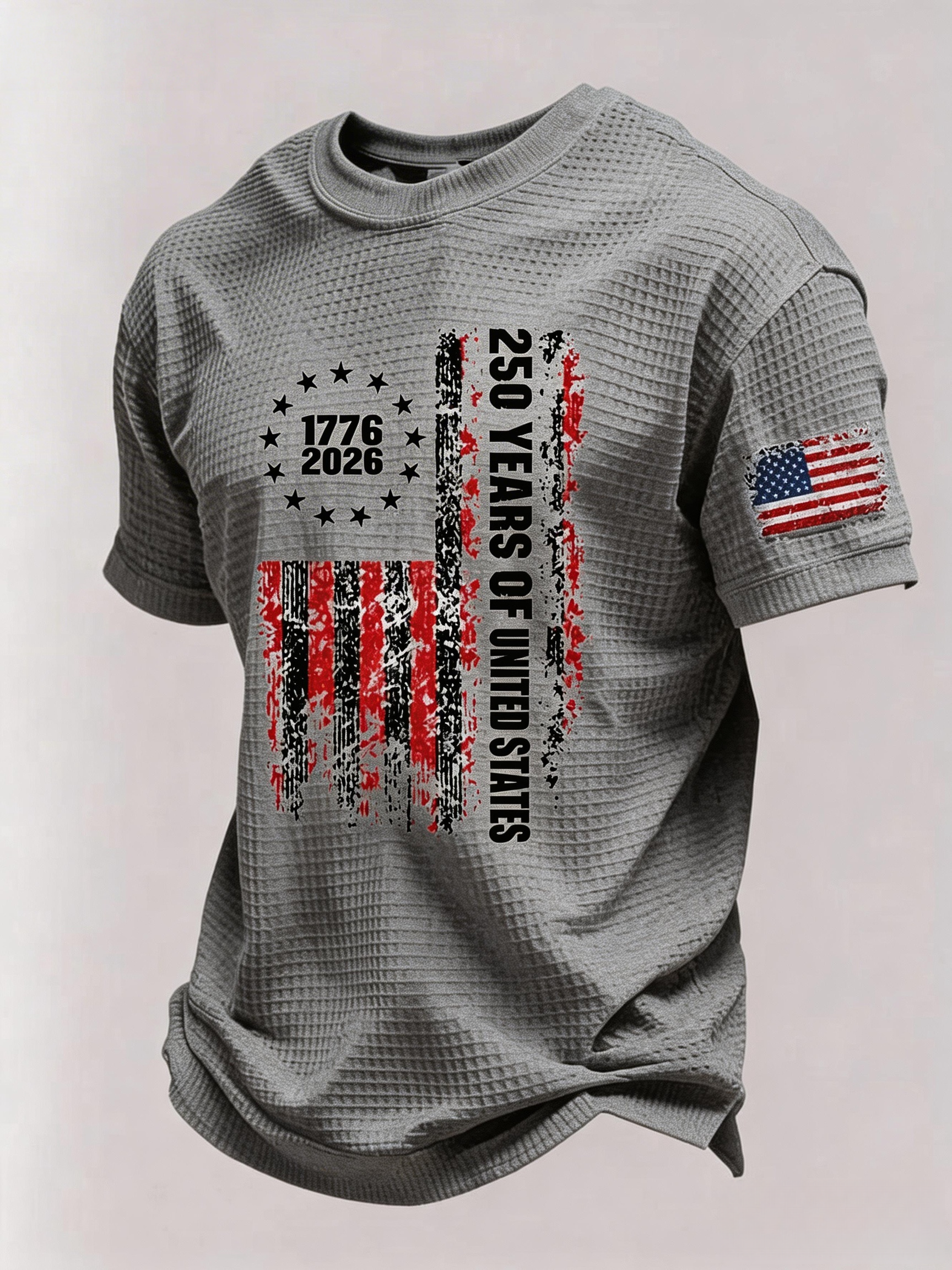 Men’s USA 250th Anniversary Embroidered Print Short Sleeve Waffle T-Shirt