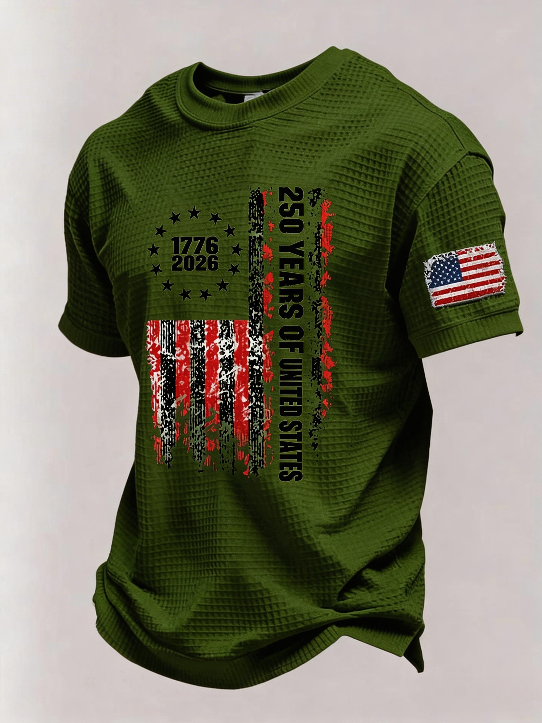 Men’s USA 250th Anniversary Embroidered Print Short Sleeve Waffle T-Shirt