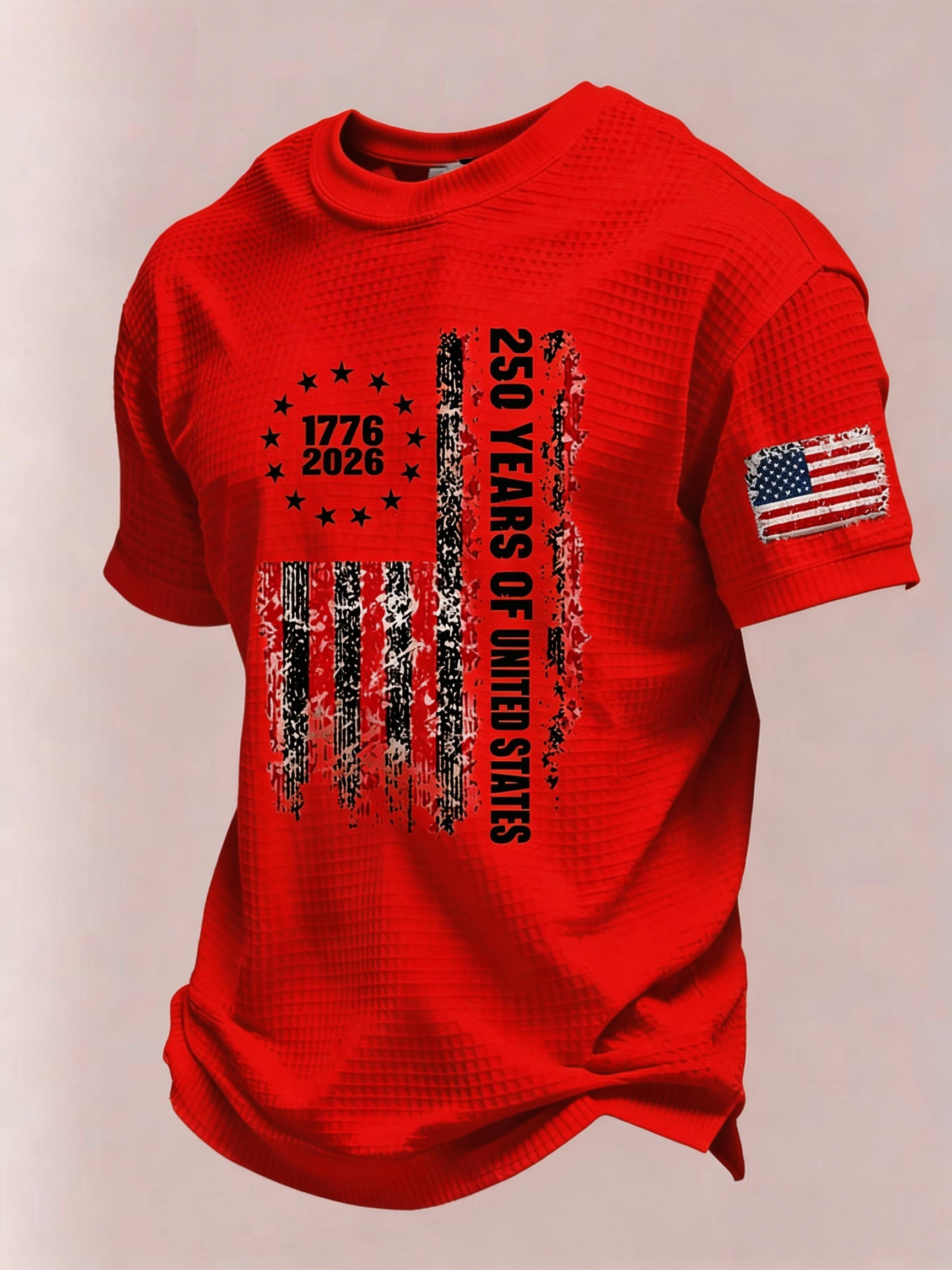 Men’s USA 250th Anniversary Embroidered Print Short Sleeve Waffle T-Shirt