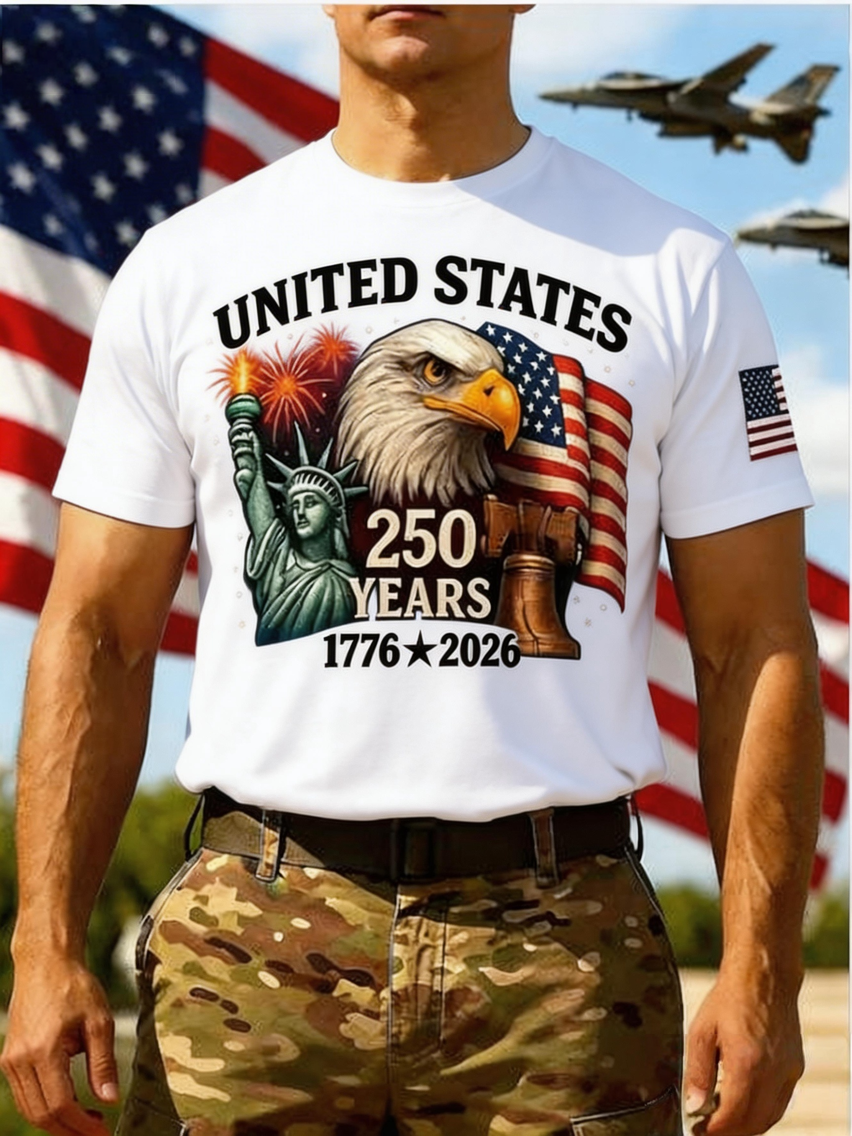 Men’s USA 250th Anniversary Print Crew Neck Short Sleeve T-Shirt