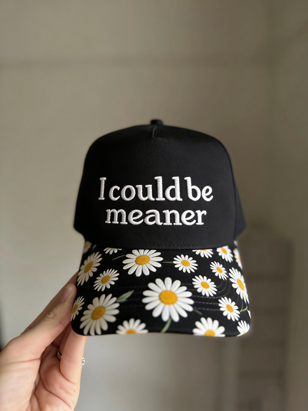 “I Could Be Meaner” Floral Brim Cap – Cute, Confident & Just a Little Dangerous