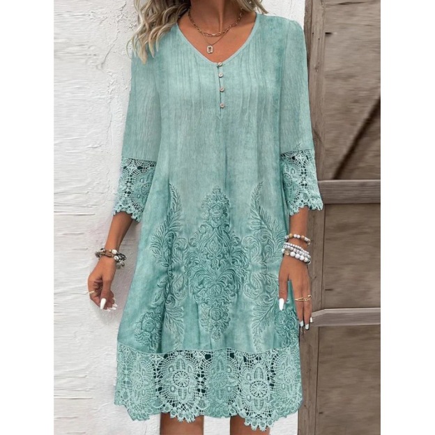 Solid Color Lace Trim Dress