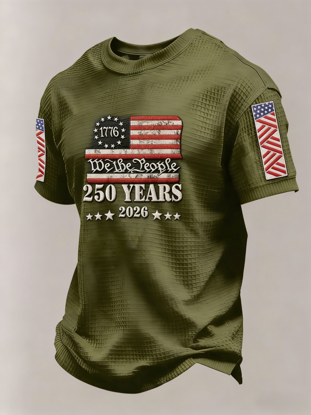 🎖️Men’s America 250th Anniversary Graphic Waffle Knit Short Sleeve Crewneck T-Shirt