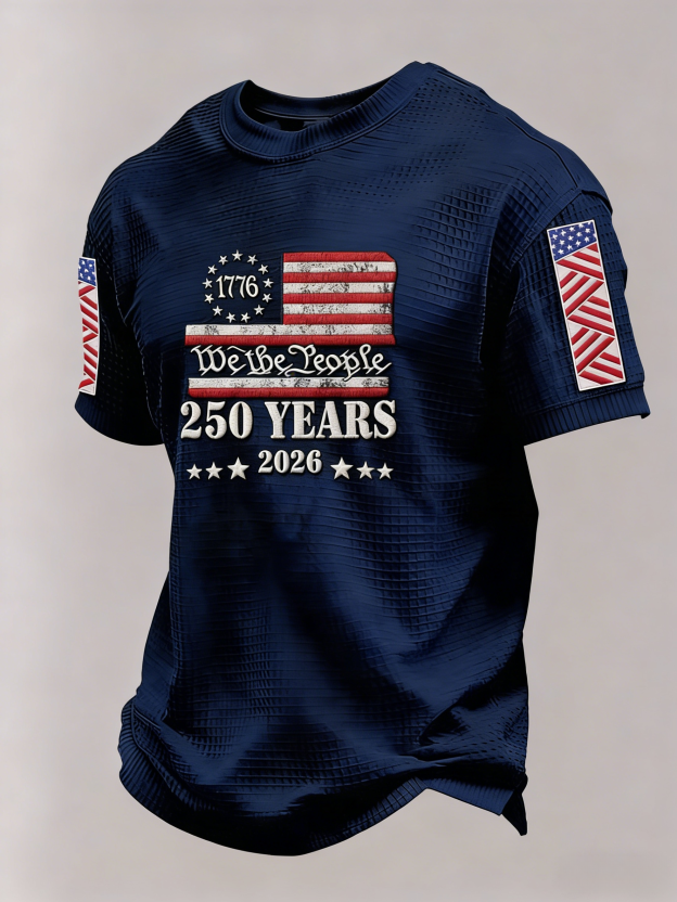 🎖️Men’s America 250th Anniversary Graphic Waffle Knit Short Sleeve Crewneck T-Shirt