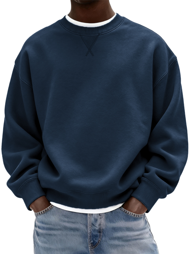Men's Heavyweight Cotton X-stitch Crew-neck Basic Pullover Sweatshirt