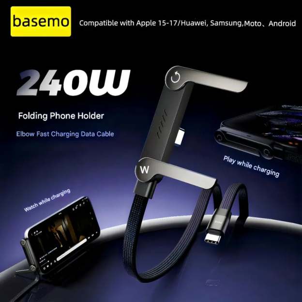 📱240W Braided Fast Charge Cable With Built-in Phone Stand
