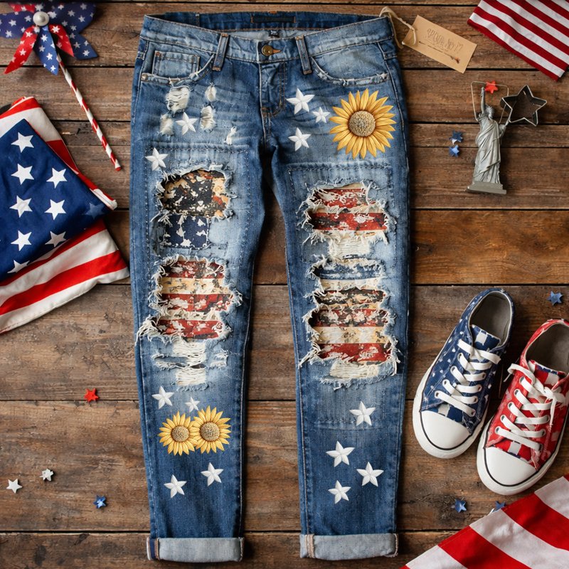 Women's US 250th Anniversary Print Casual Jeans