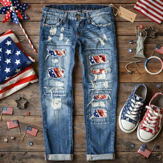 Women's US 250th Anniversary Print Casual Jeans