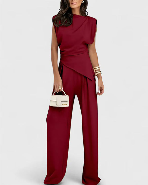 Clidress Irregular Top & Wide Leg Pants Set(10 Colors)