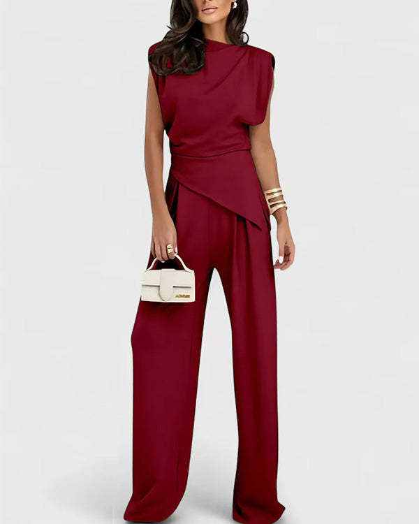 Clidress Irregular Top & Wide Leg Pants Set(10 Colors)