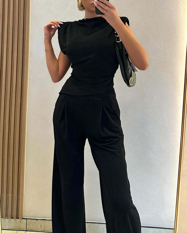 Clidress Irregular Top & Wide Leg Pants Set(10 Colors)