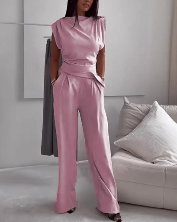 Clidress Irregular Top & Wide Leg Pants Set(10 Colors)