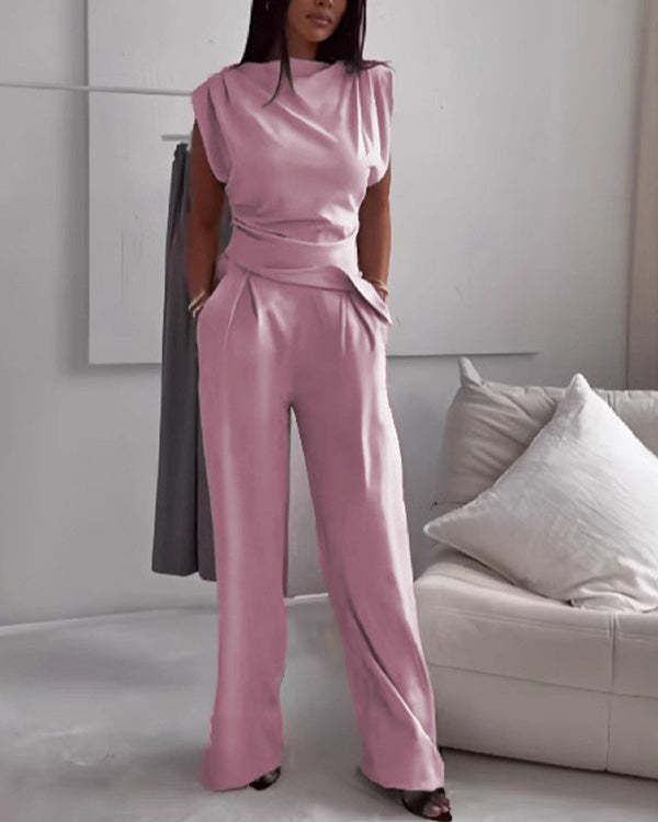 Clidress Irregular Top & Wide Leg Pants Set(10 Colors)