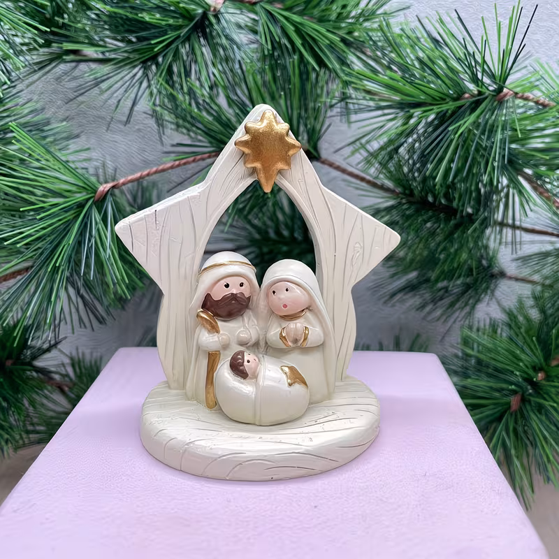 White & Gold Nativity Scene Tabletop Decor ✨ | Holy Family Christmas Centerpiece 🎄🙏