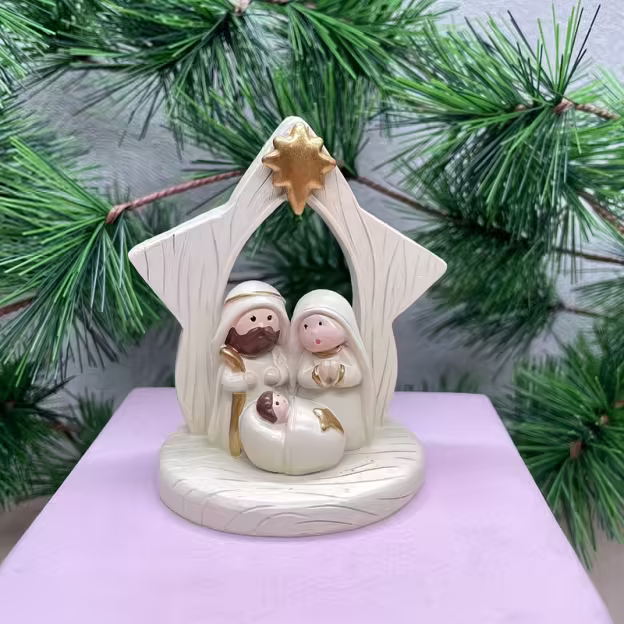 White & Gold Nativity Scene Tabletop Decor ✨ | Holy Family Christmas Centerpiece 🎄🙏