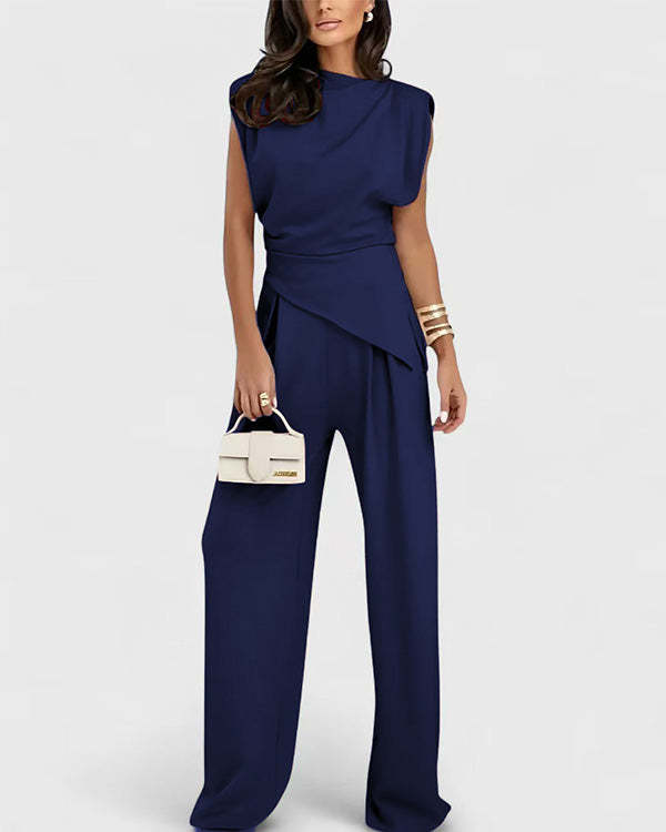 Clidress Irregular Top & Wide Leg Pants Set(10 Colors)