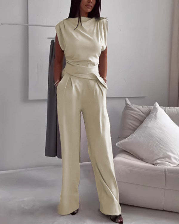 Clidress Irregular Top & Wide Leg Pants Set(10 Colors)