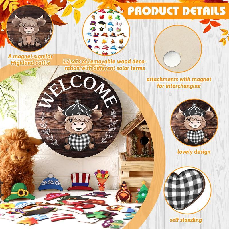 35pcs Interchangeable Welcome Sign Highland Cow Sign