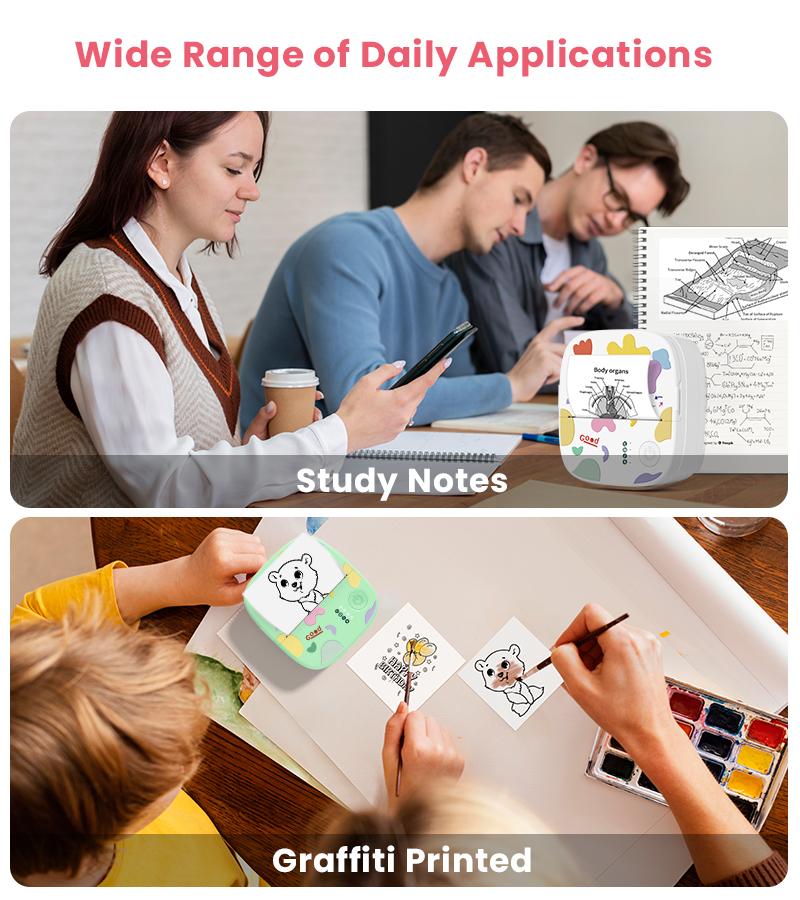 Top  Gift 2025  XenGro Mini Portable Sticker Printer, Mini Thermal Printer with 3 Rolls Paper, Bluetooth Inkless Printpods