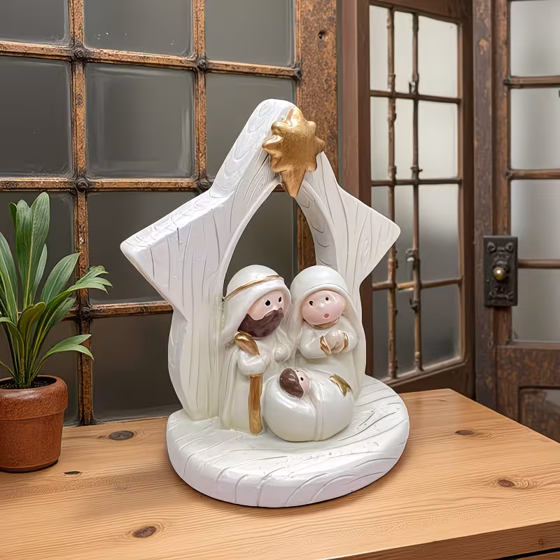 White & Gold Nativity Scene Tabletop Decor ✨ | Holy Family Christmas Centerpiece 🎄🙏