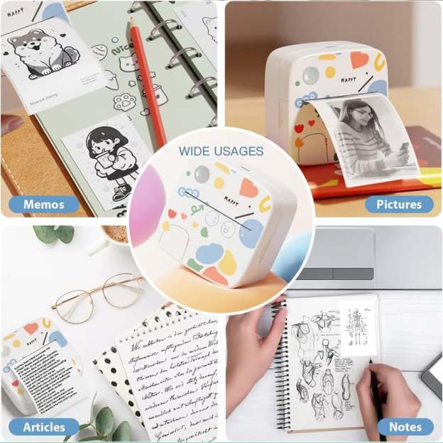 Top  Gift 2025  XenGro Mini Portable Sticker Printer, Mini Thermal Printer with 3 Rolls Paper, Bluetooth Inkless Printpods