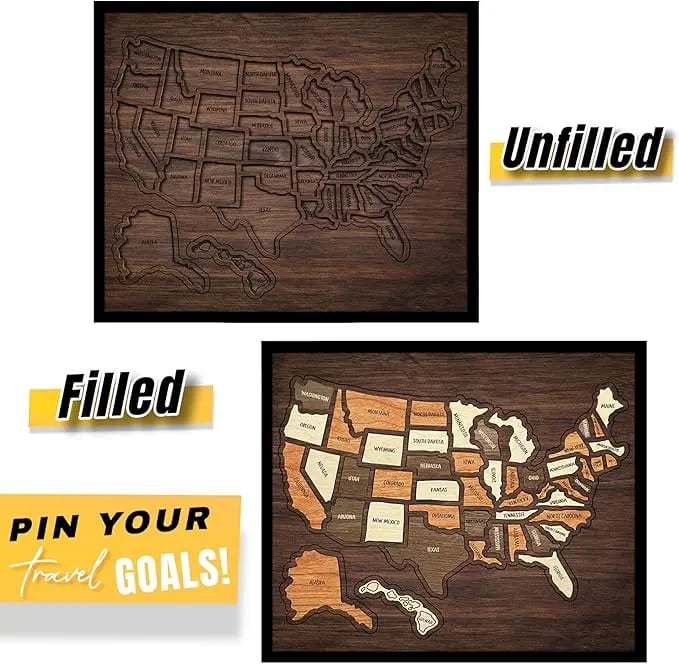 🔥Last Day 49% OFF - 🇺🇸 Wooden USA Travel Map Puzzle🧩A Stylish Way to Track Your Journey & Memories