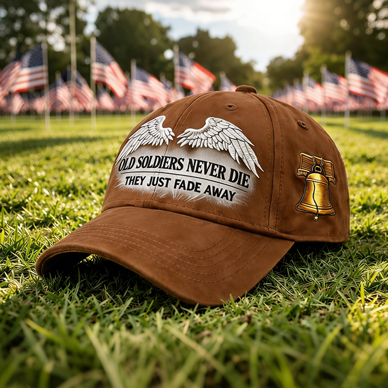 🌟 Old Soldiers Never Die Cap 🇺🇸 | Commemorative Veteran Hat with Angel Wings & Liberty Bell 🕊️🔔