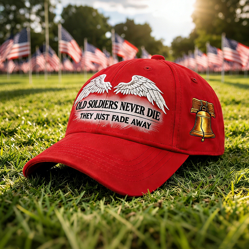 🌟 Old Soldiers Never Die Cap 🇺🇸 | Commemorative Veteran Hat with Angel Wings & Liberty Bell 🕊️🔔