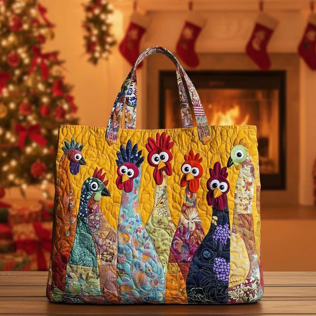 Funky Chicken Quilted Tote Bag