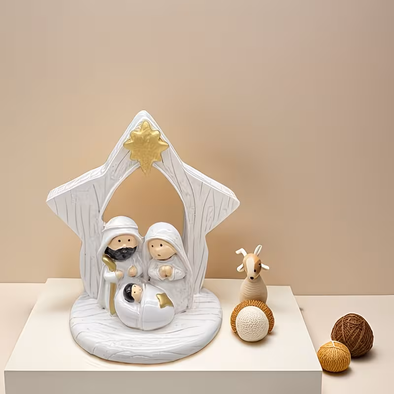 White & Gold Nativity Scene Tabletop Decor ✨ | Holy Family Christmas Centerpiece 🎄🙏