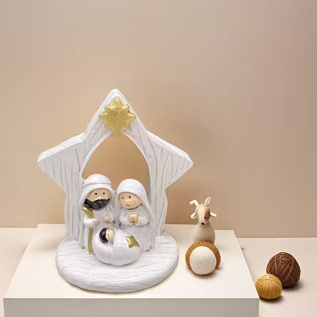 White & Gold Nativity Scene Tabletop Decor ✨ | Holy Family Christmas Centerpiece 🎄🙏