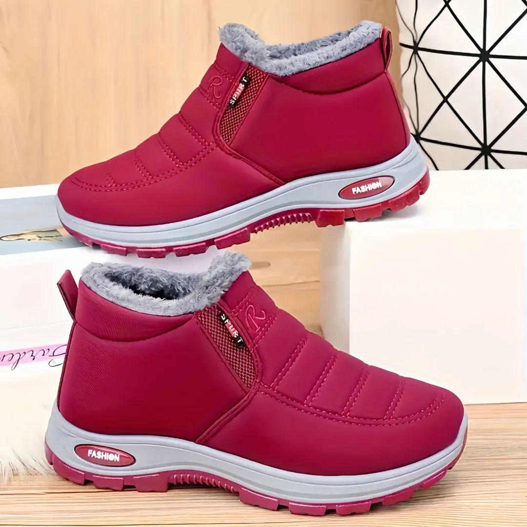Women's Warm Sheepskin-Lined Boots Ladies Winter Ankle Slip on Short