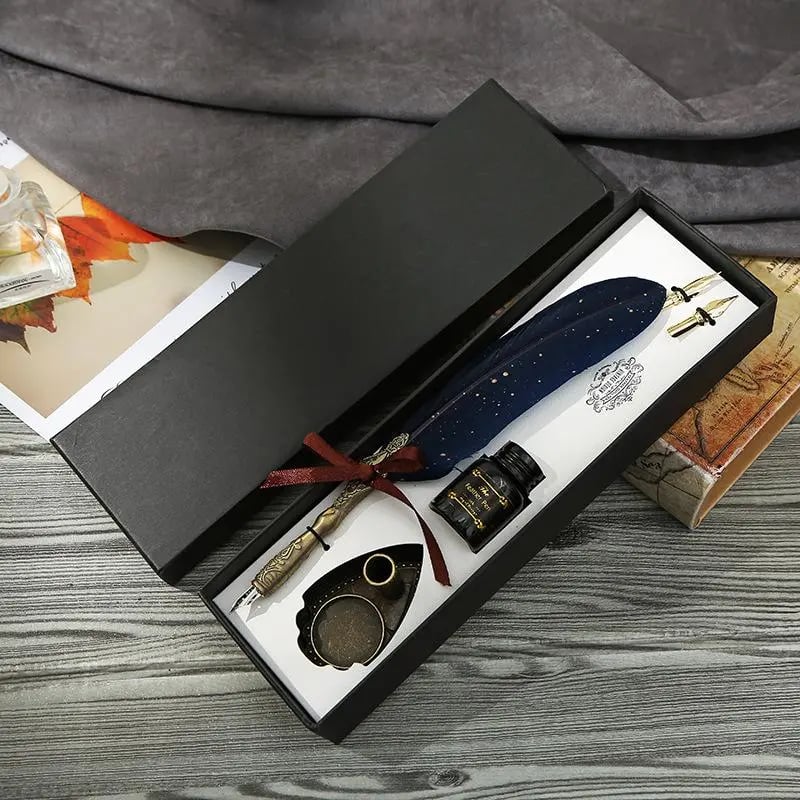 New year Sale✨ - Handcrafted Vintage Feather Pen and Ink Set(Include Stand & Replaceable Nibs)