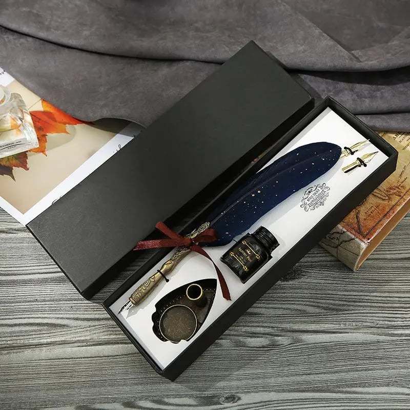 New year Sale✨ - Handcrafted Vintage Feather Pen and Ink Set(Include Stand & Replaceable Nibs)