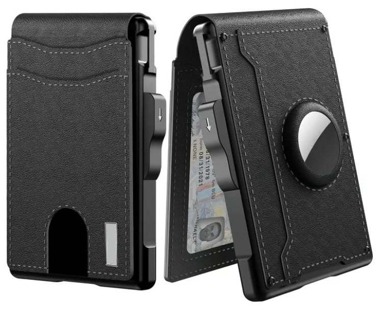 ✨Wallet - With Pop Up Aluminum Case Money Clip Slim Leather Slots Credit Card Holder RFID Blocking Bifold Minimalist Wallet