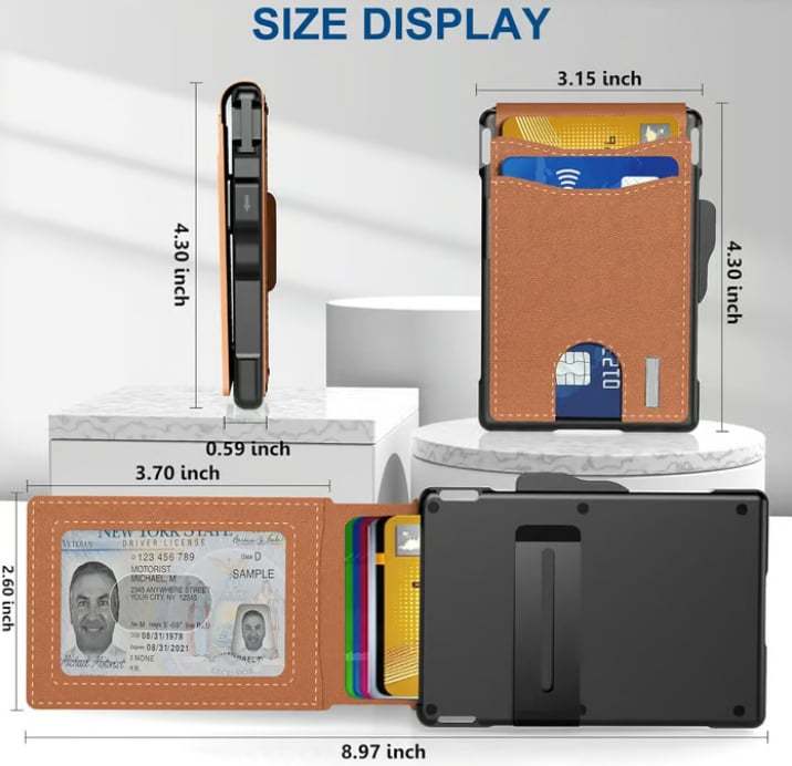 ✨Wallet - With Pop Up Aluminum Case Money Clip Slim Leather Slots Credit Card Holder RFID Blocking Bifold Minimalist Wallet
