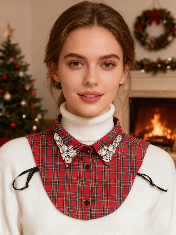 🔥Red Christmas Plaid Rhinestone Collar
