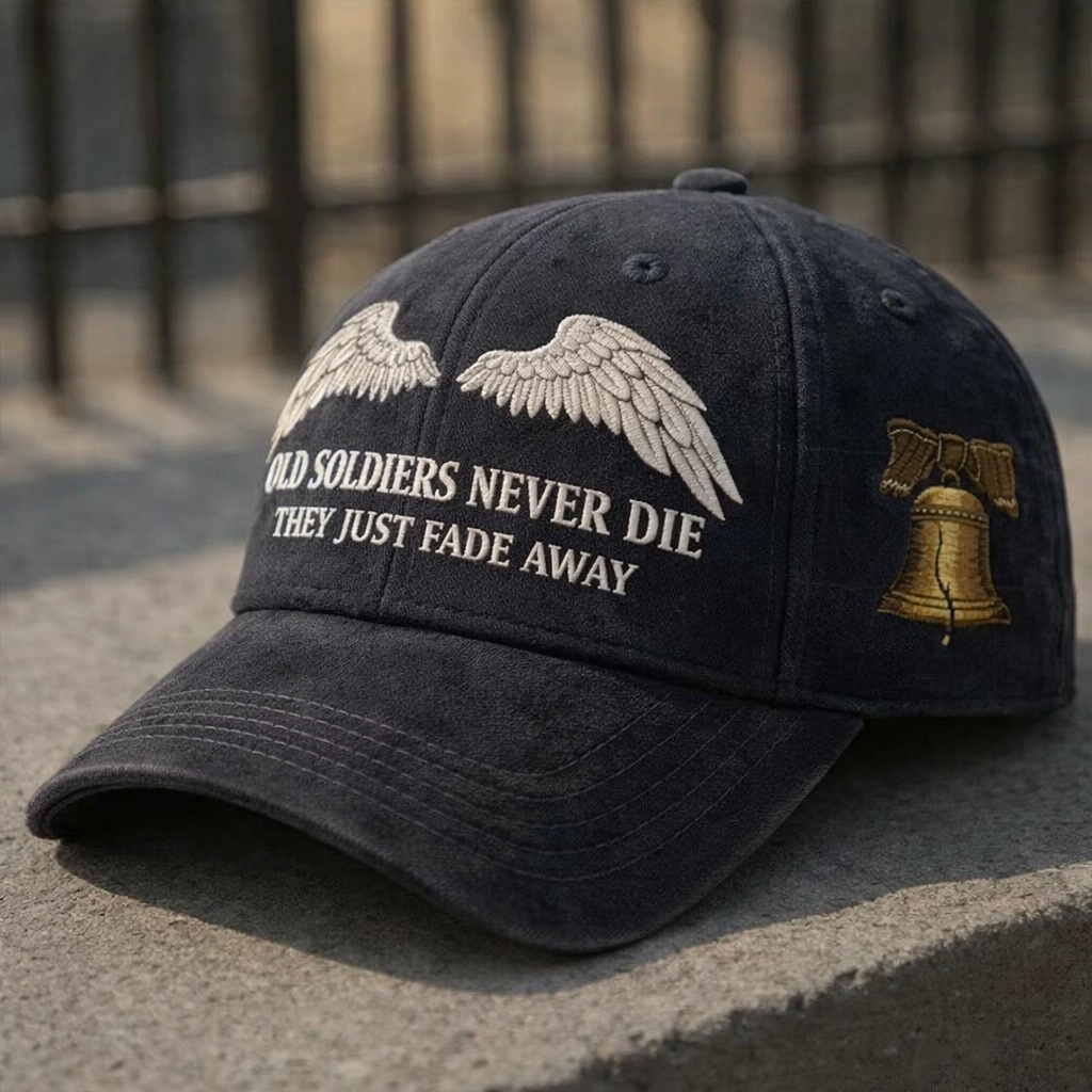 🌟 Old Soldiers Never Die Cap 🇺🇸 | Commemorative Veteran Hat with Angel Wings & Liberty Bell 🕊️🔔