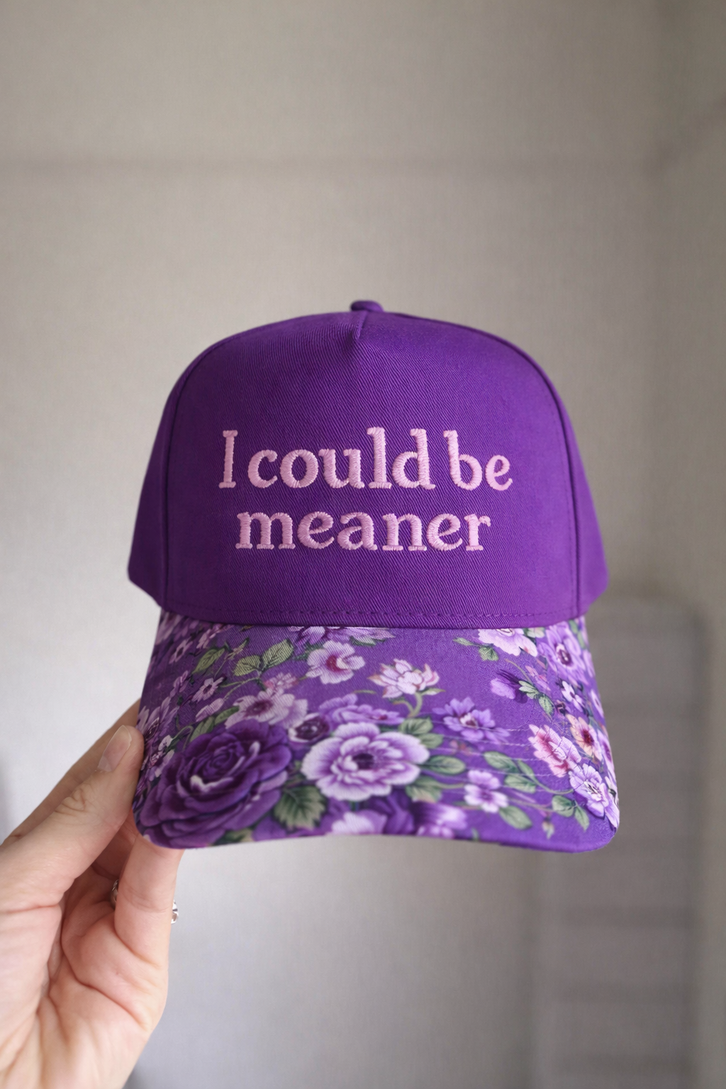“I Could Be Meaner” Floral Brim Cap – Cute, Confident & Just a Little Dangerous