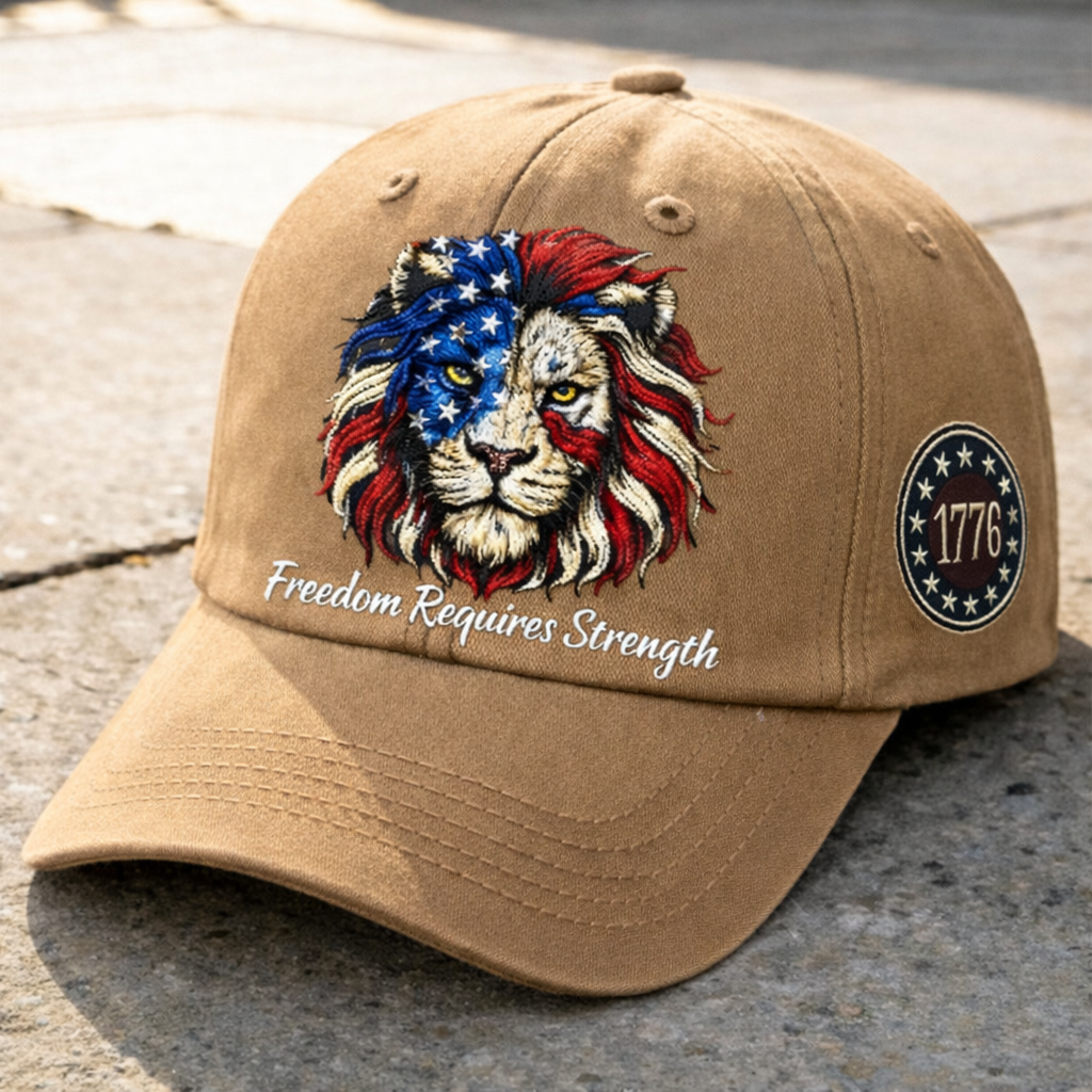 "Freedom Requires Strength" - 🦁Patriotic Lion Embroidered Cap