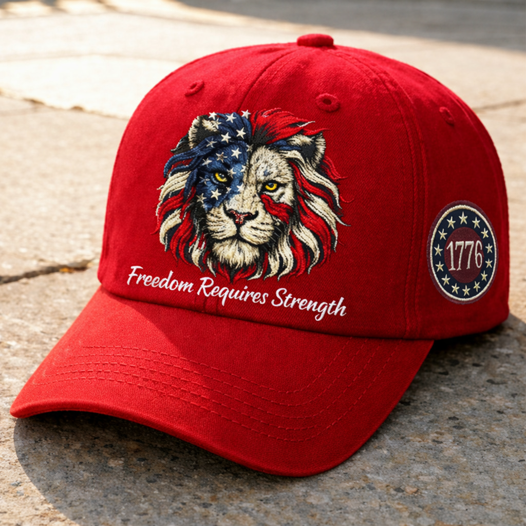 "Freedom Requires Strength" - 🦁Patriotic Lion Embroidered Cap