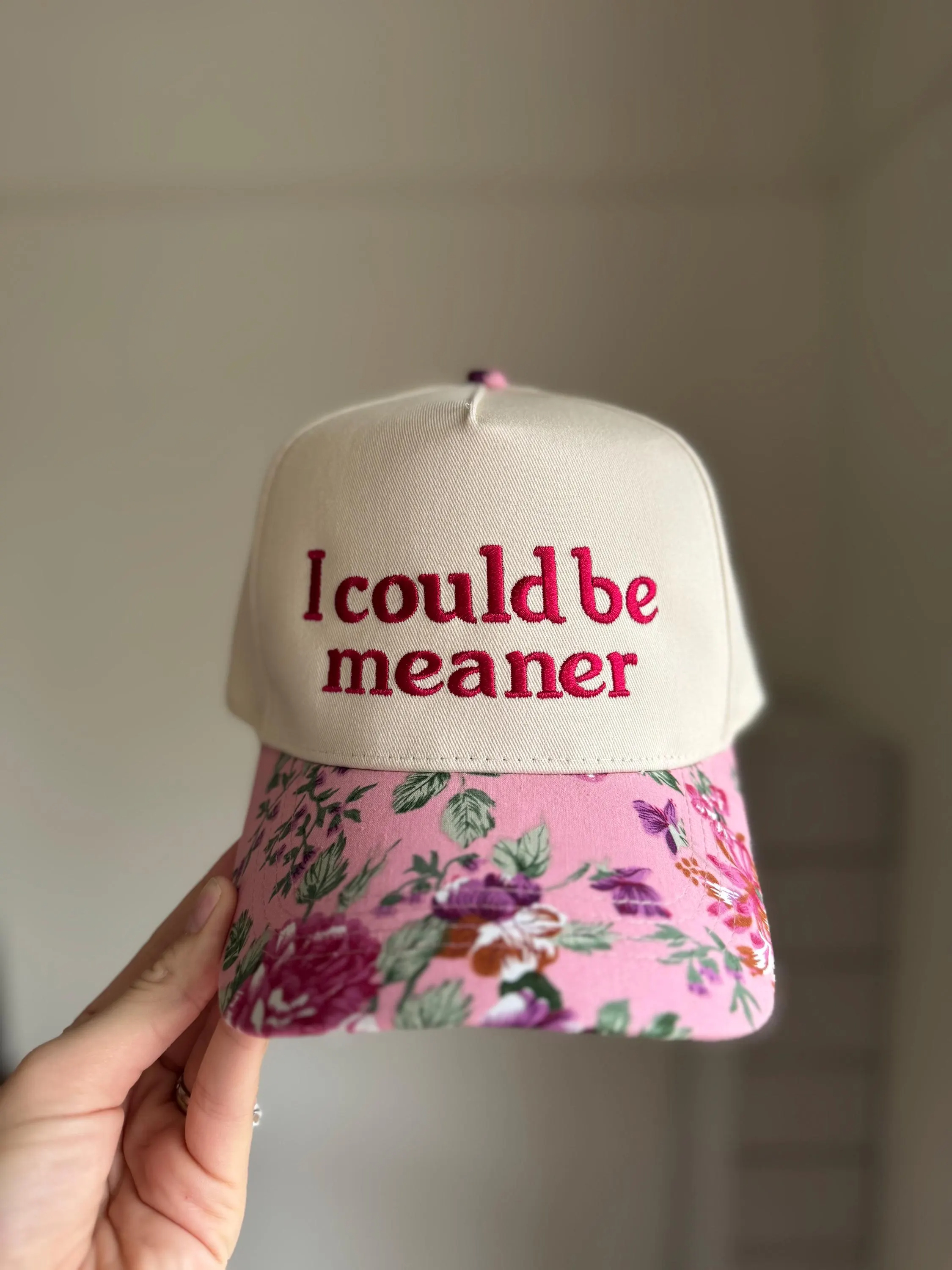 “I Could Be Meaner” Floral Brim Cap – Cute, Confident & Just a Little Dangerous