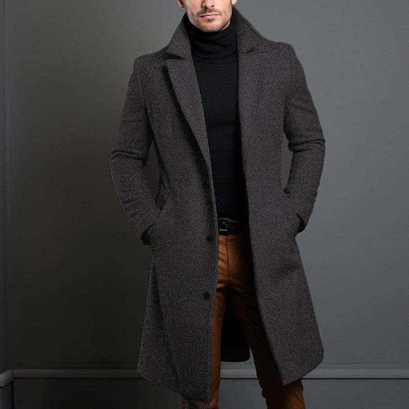 Men's Mid-length Trench Coat Fall Winter Slim Pockets Single-breasted Collar Jacket  Casual Business Comfortable Overcoat Clothing