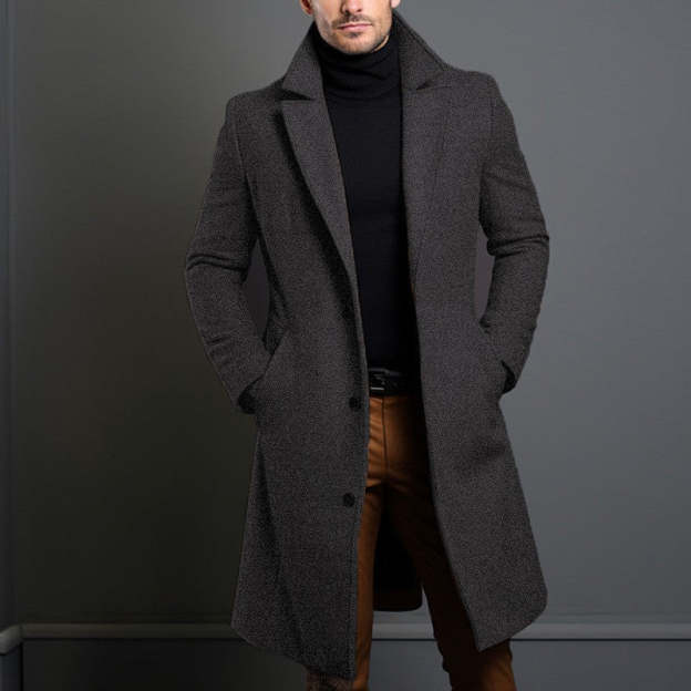 Men's Mid-length Trench Coat Fall Winter Slim Pockets Single-breasted Collar Jacket  Casual Business Comfortable Overcoat Clothing